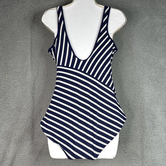 Lands' End  One Piece Swimsuit Womens Size 10 Navy Blue White Striped Nautical - Picture 4 of 11